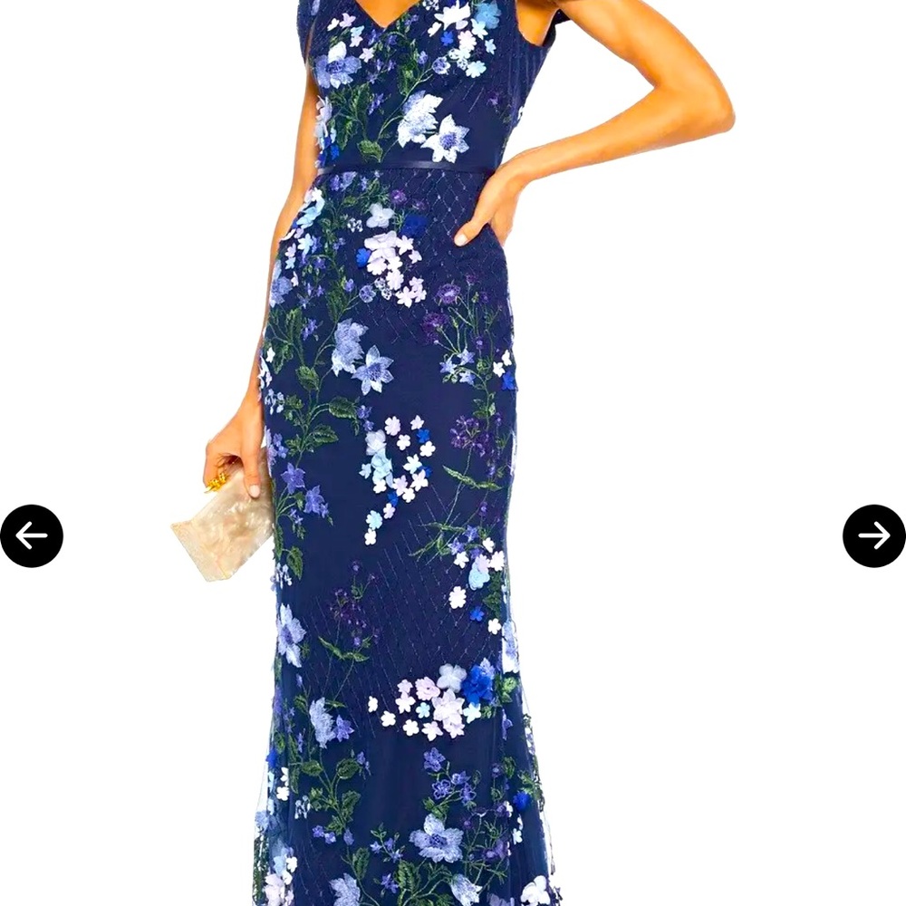 Marchesa Notte Cold-shoulder Floral-appliquéd Embroidered Tulle Gown
